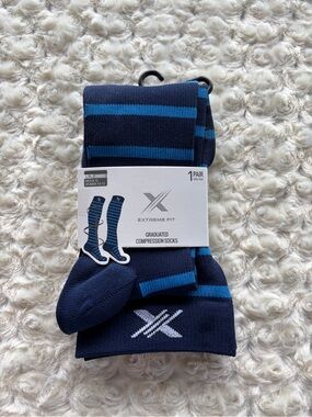 New Extreme Fit L/XL Navy & Blue Stripe Graduated Compression Socks